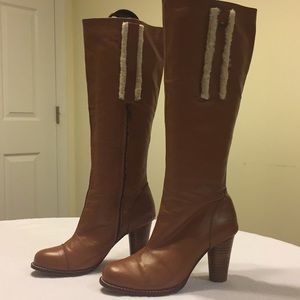 UGG leather and fur heeled boots